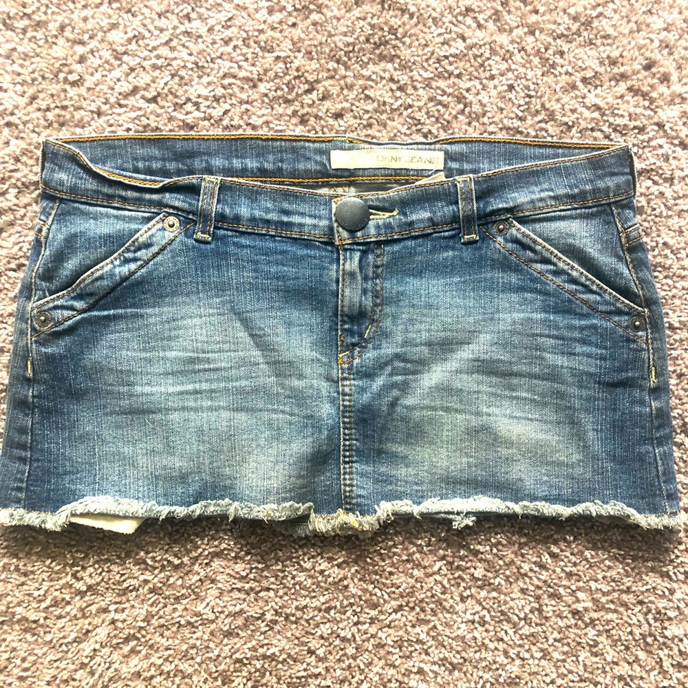 DKNY Frayed Hem Denim Mini Skirt